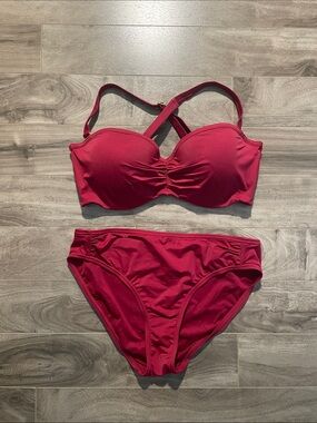 Simons Deep Red Bandeau Bikini Set with Convertible Straps
